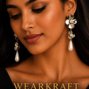 Golden Floral Pearl Drop Earrings