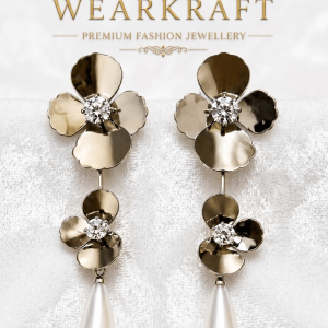 Golden Floral Pearl Drop Earrings