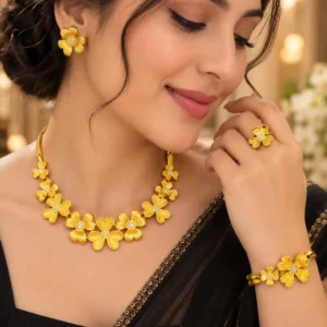 Golden Floral Statement Jewellery Combo Set