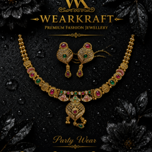 gold-tone multicolour necklace and matching earrings set.