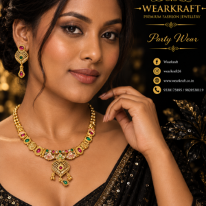 gold-tone multicolour necklace and matching earrings set.