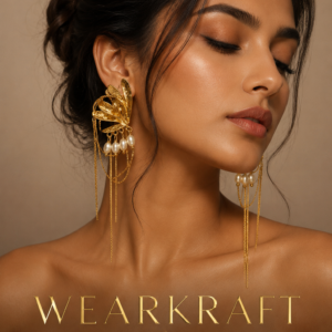 Golden Leaf & Pearl Tassel Statement Earrings