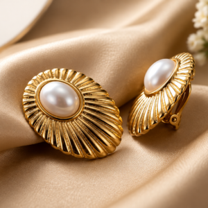 Vintage Pearl Sunburst Statement Earrings – Gold Tone