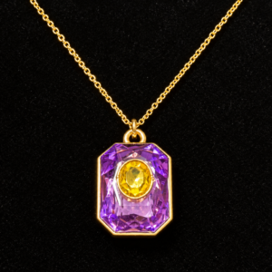 Purple & Yellow Geometric Crystal Pendant Necklace