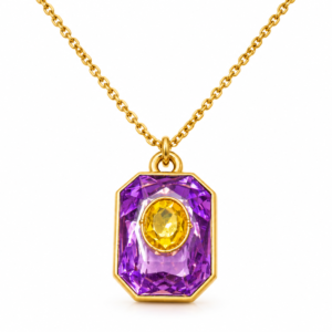 Purple & Yellow Geometric Crystal Pendant Necklace
