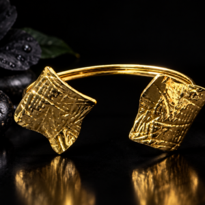 Textured Golden Open Cuff Statement Bracelet