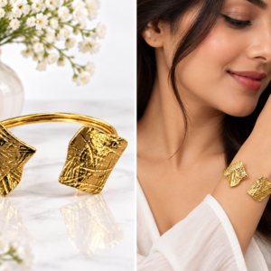 Textured Golden Open Cuff Statement Bracelet