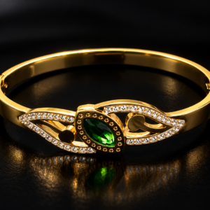 Emerald Green Teardrop Crystal Gold-Tone Bangle