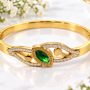 Emerald Green Teardrop Crystal Gold-Tone Bangle