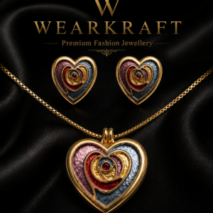 Multicolour Heart Pendant Necklace & Earrings Set