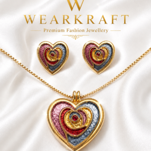 Multicolour Heart Pendant Necklace & Earrings Set