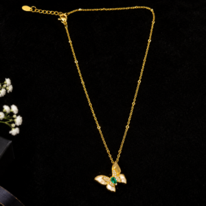 Emerald Green Floral Crystal Pendant Necklace