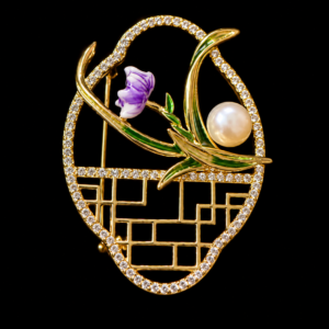 Purple Flower & Pearl Botanical Statement Brooch