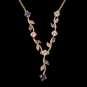 Pink & Purple Crystal Vine Y-Drop Necklace – Gold Tone