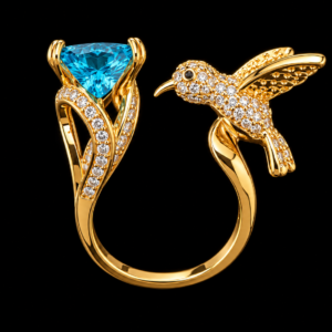 Hummingbird Blue Crystal Statement Finger Ring