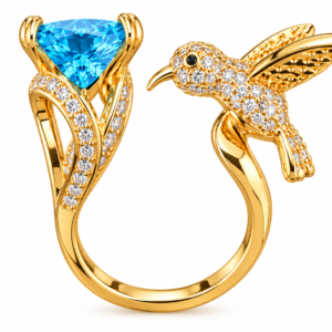 Hummingbird Blue Crystal Statement Finger Ring