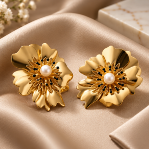 Golden Bloom Pearl Earrings