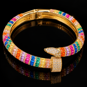 Multicolour Crystal-Studded Gold-Tone Adjustable Bangle