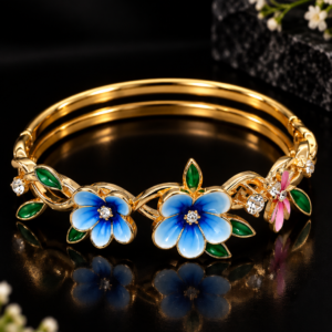 Blue Blossom Enamel Gold-Tone Floral Bangle
