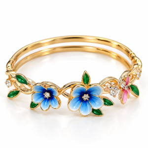 Blue Blossom Enamel Gold-Tone Floral Bangle