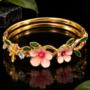 Blush Pink Blossom Gold-Tone Floral Bangle