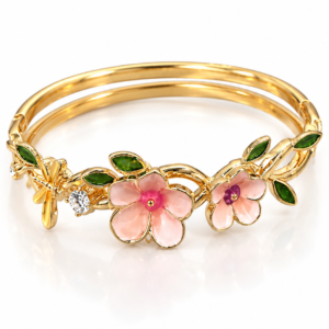 Blush Pink Blossom Gold-Tone Floral Bangle