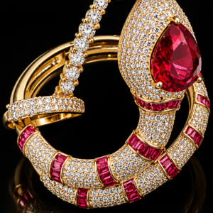 Ruby Red Crystal Serpent Gold-Tone Bangle