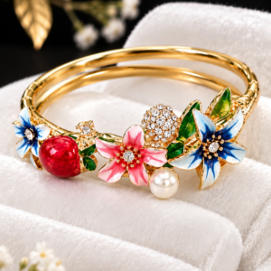 Multicolour Floral Gold-Tone Bangle