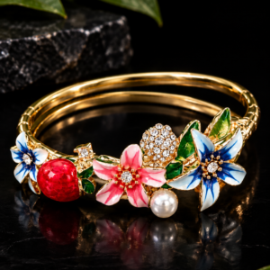 Multicolour Floral Gold-Tone Bangle