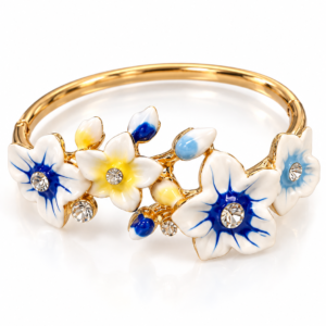 Blue & Yellow Blossom Enamel Gold-Tone Floral Bangle
