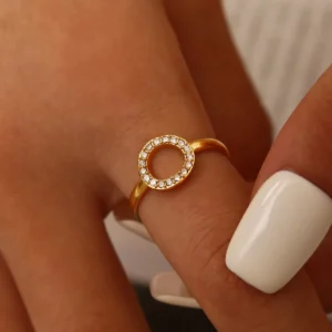 Golden Crystal Halo Open-Cuff Finger Ring