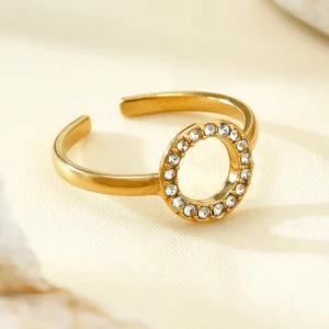 Golden Crystal Halo Open-Cuff Finger Ring