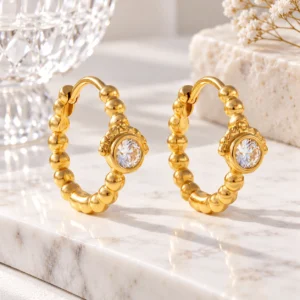 Golden Beaded Crystal Hoop Earrings