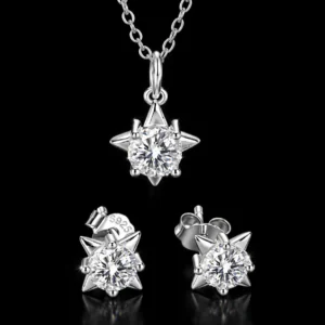 925 Sterling Silver Star Earrings Necklace Jewelry Set