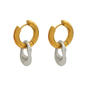 Dual-Tone Chunky Hoop Drop Earrings