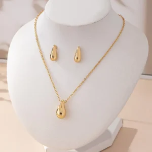 Golden Teardrop Necklace & Earring Set