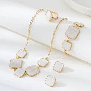 White Geometric Gold-Tone Jewellery Combo Set