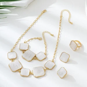White Geometric Gold-Tone Jewellery Combo Set