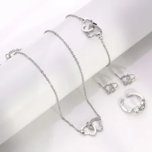 Double Heart Silver-Tone Jewellery Combo Set