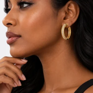 Crystal-Studded Gold-Tone Hoop Earrings