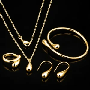 Minimalist Golden Teardrop Jewellery Combo Set