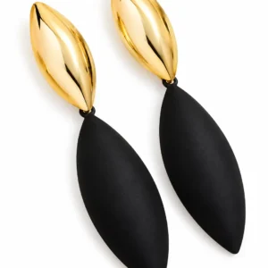 Black & Gold Leaf Drop Statement Earrings