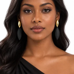 Black & Gold Leaf Drop Statement Earrings