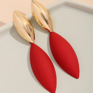 Red & Gold Leaf Drop Statement Earrings