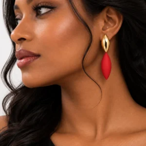 Red & Gold Leaf Drop Statement Earrings
