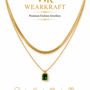 Emerald Green Pendant Layered Chain Necklace