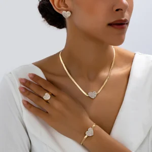 Golden Heart Crystal Jewellery Combo Set