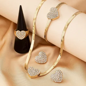 Golden Heart Crystal Jewellery Combo Set