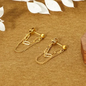 Golden Dual-Layer Chain Drop Earrings