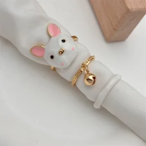 Cute Bunny Charm Finger Ring – White & Gold
